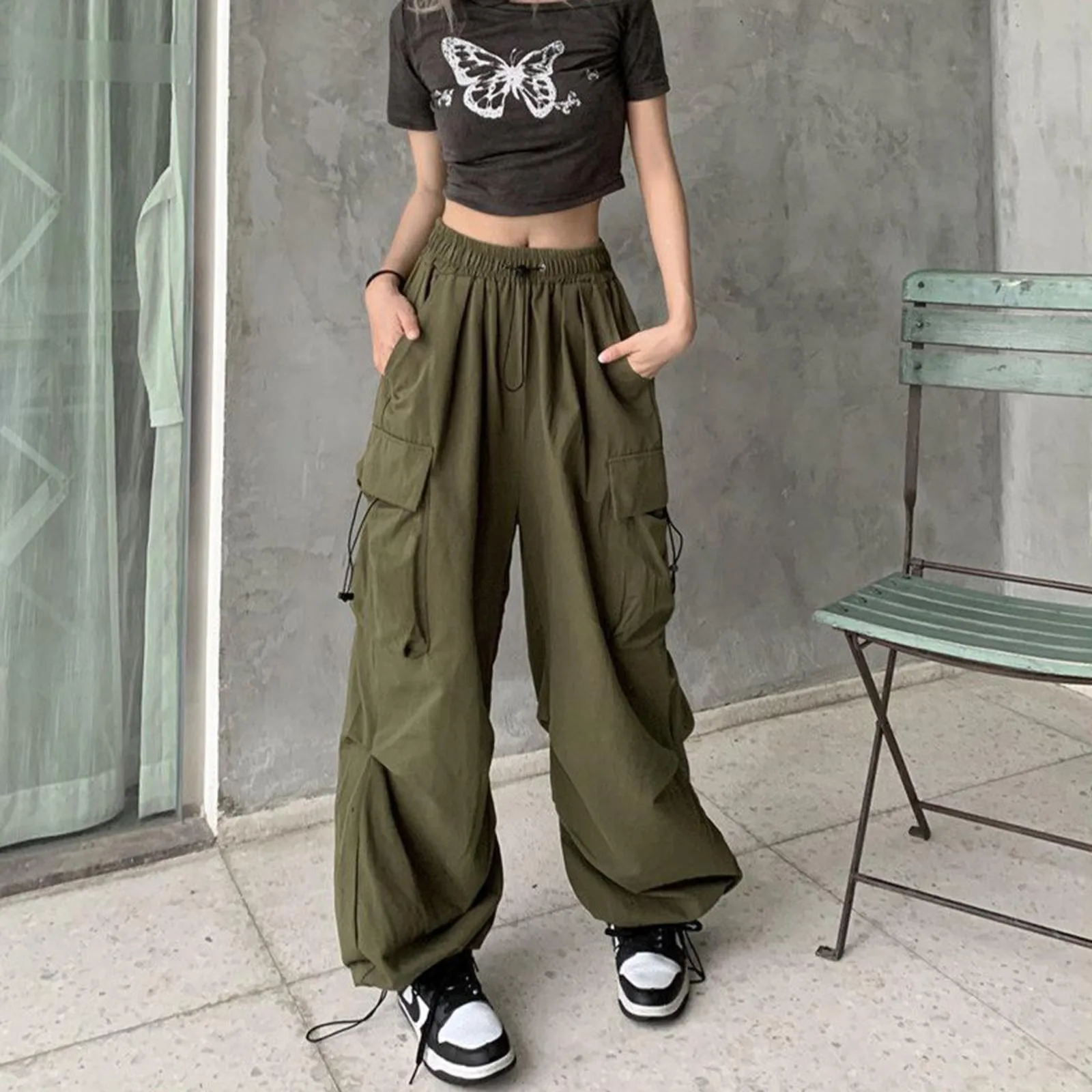 Top Trends: Y2K Streetwear Cargo Pants Women Casual Vintage Baggy Wide Leg Straight Trousers Jogger Big Pockets Oversize Overalls Sweatpants Shoppable Styles