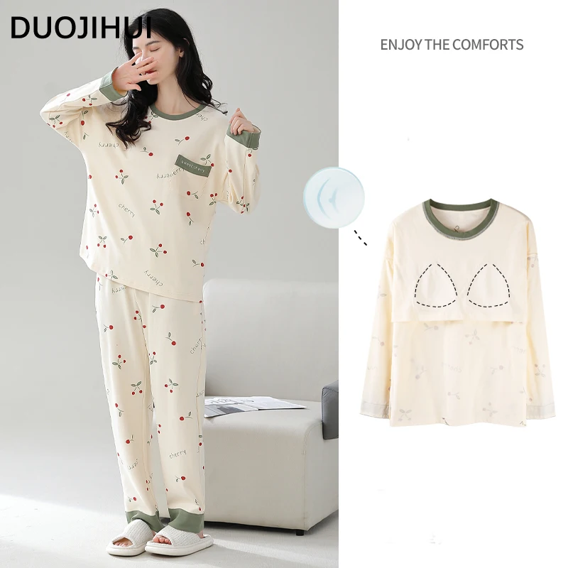 Top Trends: DUOJIHUI Two Piece Fashion Pockets Pajamas For Women Loose With Chest Pad Pullovers Simple Basic Pants Casual Female Pajamas Set Shoppable Styles