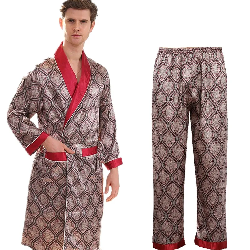 Top Trends: Robe Pants Pajama Set 7XL Two-Piece Men Bathrobe Shorts Suit Silk Sleepwear For Men Kimono Home Soft Cozy Long-sleeved Bath Gown Shoppable Styles