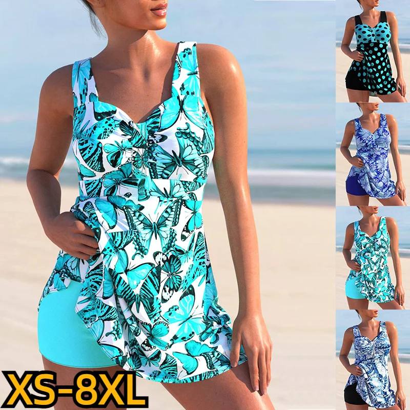 Top Trends: 2023 Female Summer High Waist Bathing Suit Beachwear Swimwear Sexy Monokini Women's Two Piece Swimwear Fashion Print Tankni Shoppable Styles