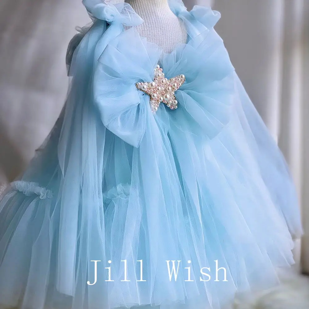 Top Trends: Jill Wish Luxury Blue Baby Flower Girl Dresses Mini Beading Pearls Princess Kids Gown For Birthday Wedding Communion Party J038 Shoppable Styles - Image 3