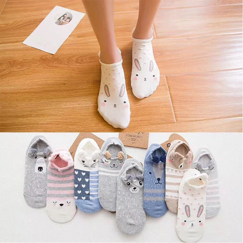 Top Trends: Kawaii Harajuku Cartoon Women Socks Cotton Invisible Socks Cute Animal Stereo Ear Girl Ankle Socks Funny Breathable Socks Shoppable Styles