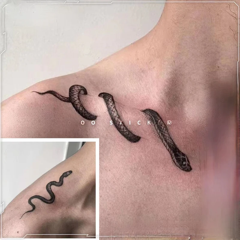 Top Trends: Black Snake Collarbone Temporary Tattoo Stickers Men And Women Tatouages Et Art Corporel Fake Tattoo Cool Tatuajes Tenporales Shoppable Styles