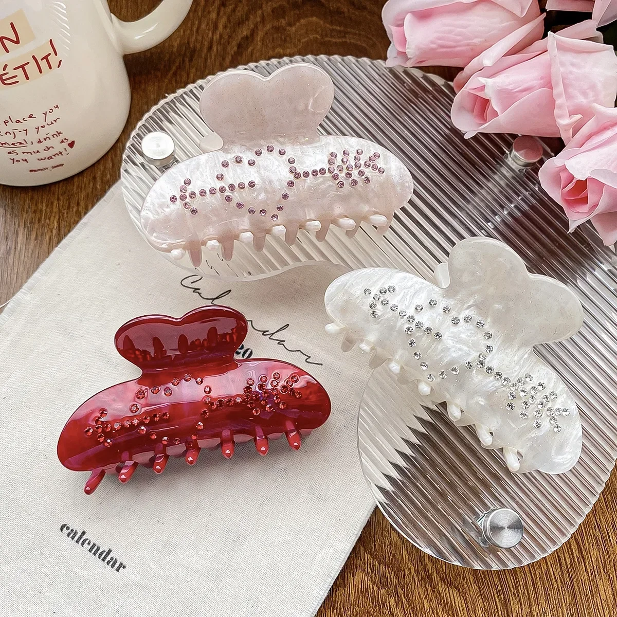 Top Trends: YHJ Acrylic Valentine&#039;s Rhinestone Heart Hair Claws Grab Clips New Design Shark Crabs Hair Claw Clip Hair Accessories For Women Shoppable Styles