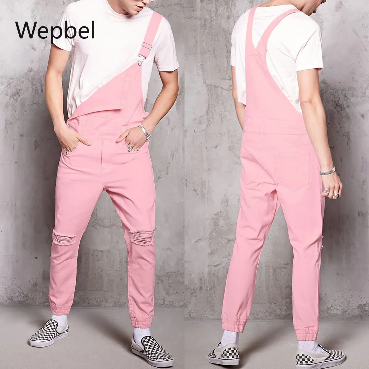 Top Trends: WEPBEL Pink Vintage Men Jeans Jumpsuits Denim With Hole Rompers Cowboy Pants Conjoined Working Bib Denim Pants Jeans Overalls Shoppable Styles