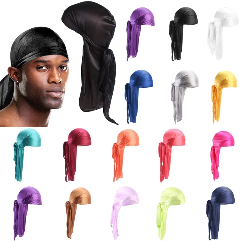 Top Trends: Men&#039;s Long Imitation Silky Durags Bandanas Turban Hat Wigs Doo Satin Durag Biker Headwear Headband Du-Rag Chemo Cap Pirate Hat Shoppable Styles