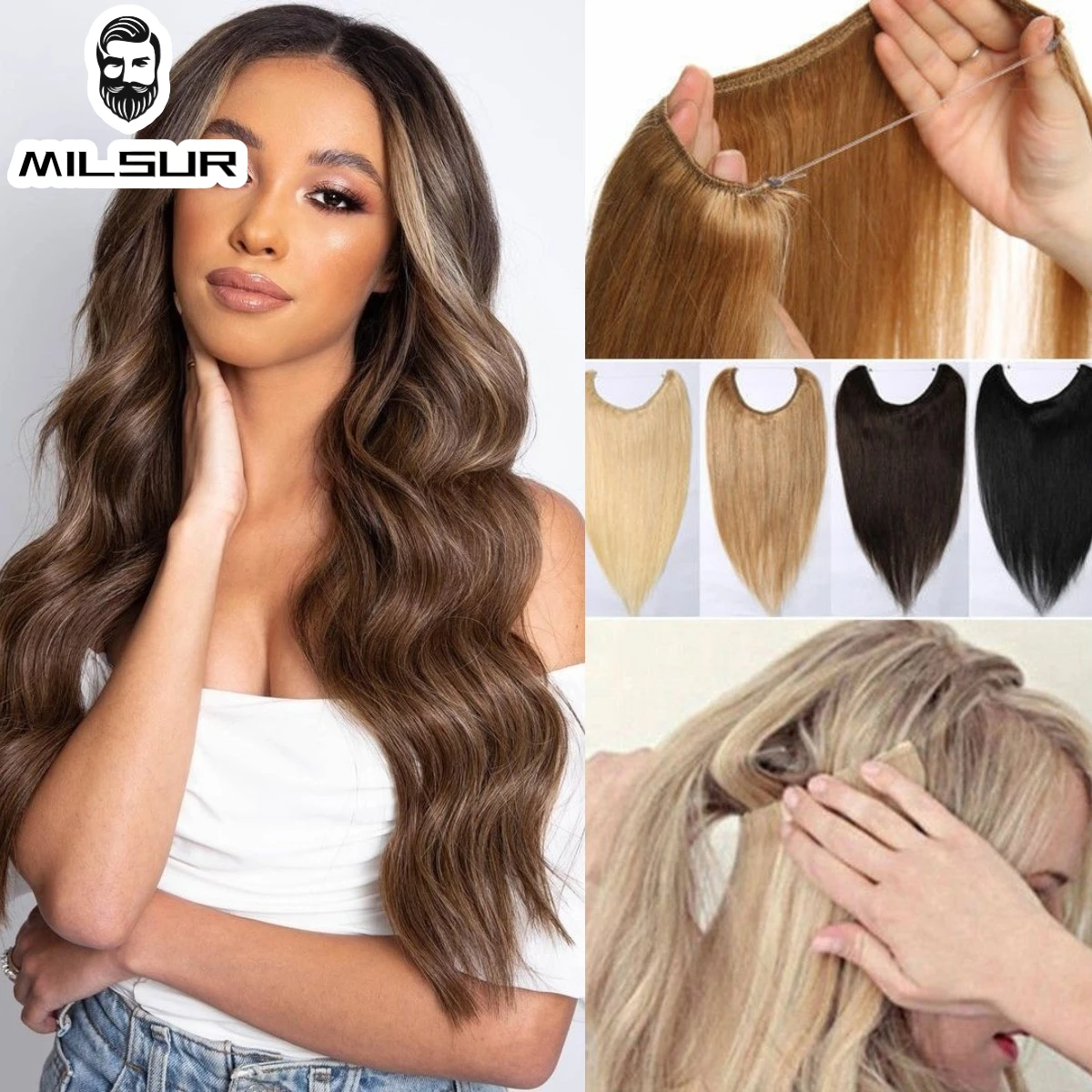 Top Trends: Clip Hair Extension Ombre Fish Line Human Hair Extension Natural Remy Hair Straight Hairpiece Blonde For Women 12-26 Inches Shoppable Styles