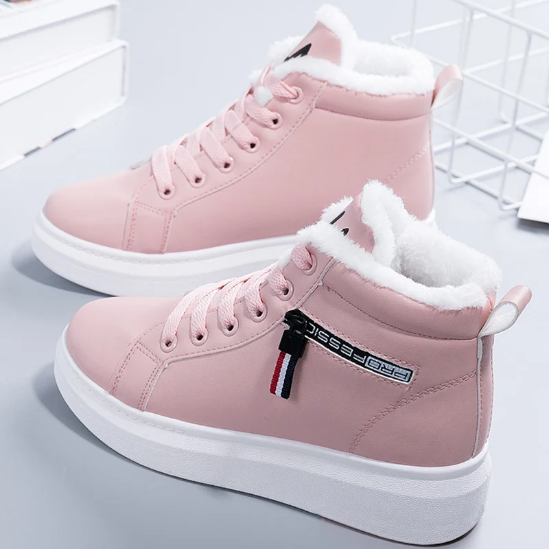 Top Trends: 2022 New Winter Women Ankle Boots Warm Plush Woman Vulcanized Shoes PU Walking Sneakers Casual Flats Lace Up Ladies Snow Shoes Shoppable Styles