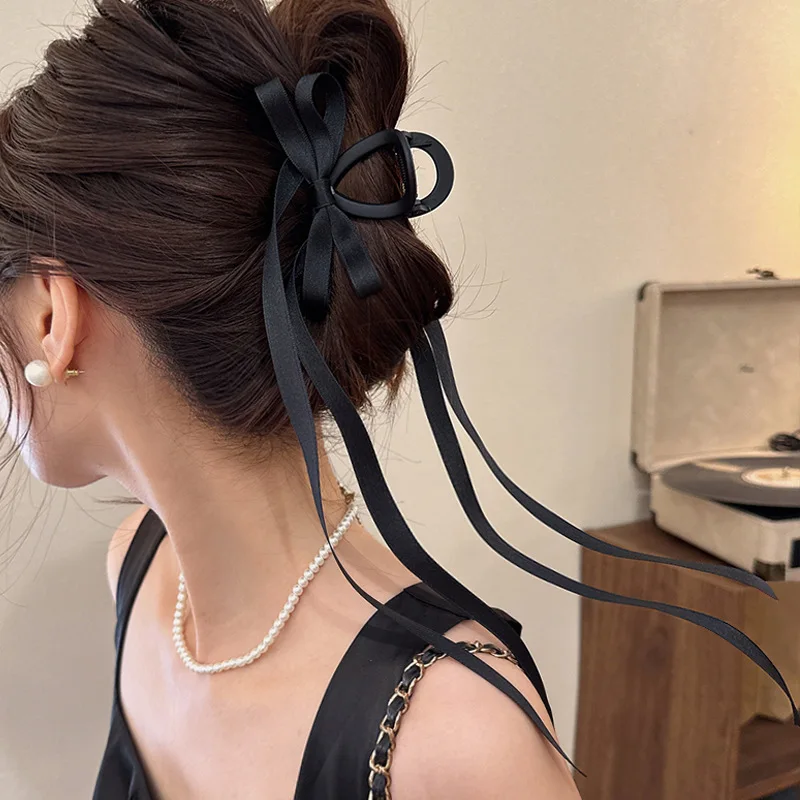 Top Trends: Black Bow Ribbon Hair Claw Clips Temperament Elegant Hairpin Women Princess Headdress Fashion Grab Clip Female Hair Accessories Shoppable Styles