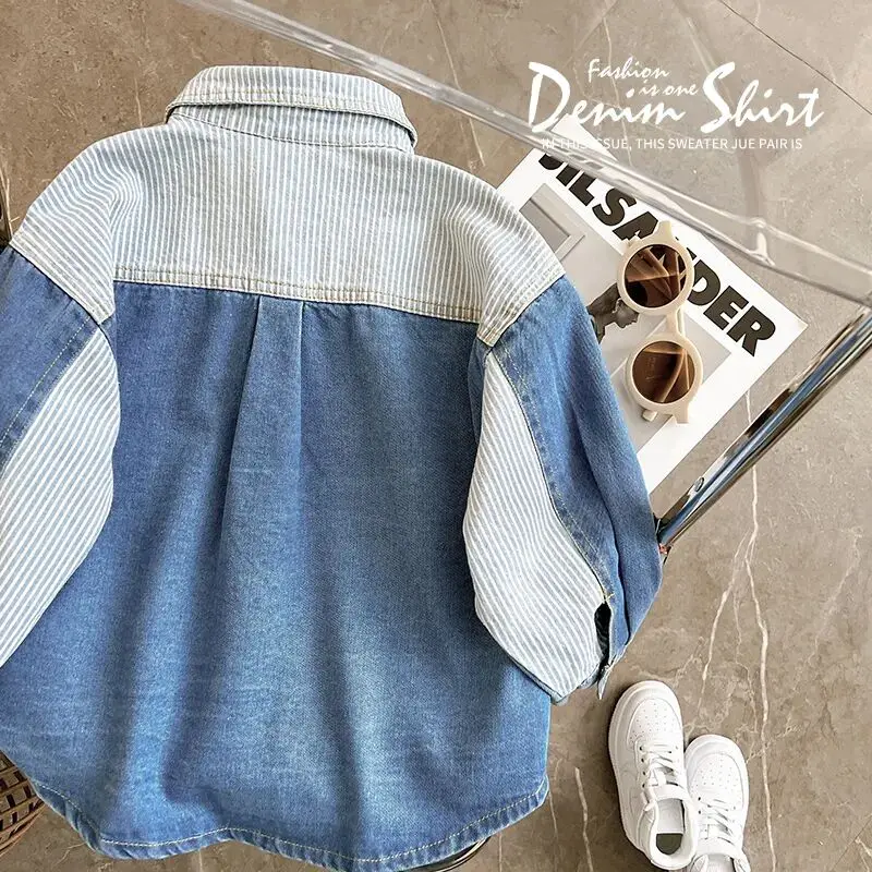 Top Trends: New Boys' Striped Shirt Fashion Casual Soft Denim Shirt Children's Baby Thin Shirt Coat Spring And Autumn Top Shoppable Styles - Image 5