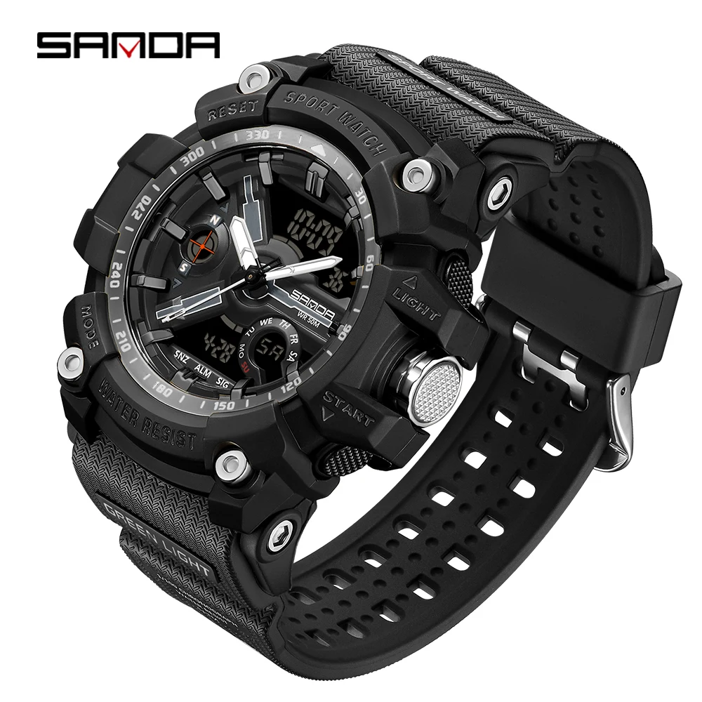 Top Trends: SANDA 3179 Digital Mens Military Watch 50M Waterproof Watch Dual Display Quartz Sports Watch For Men Luminous Relogio Masculino Shoppable Styles