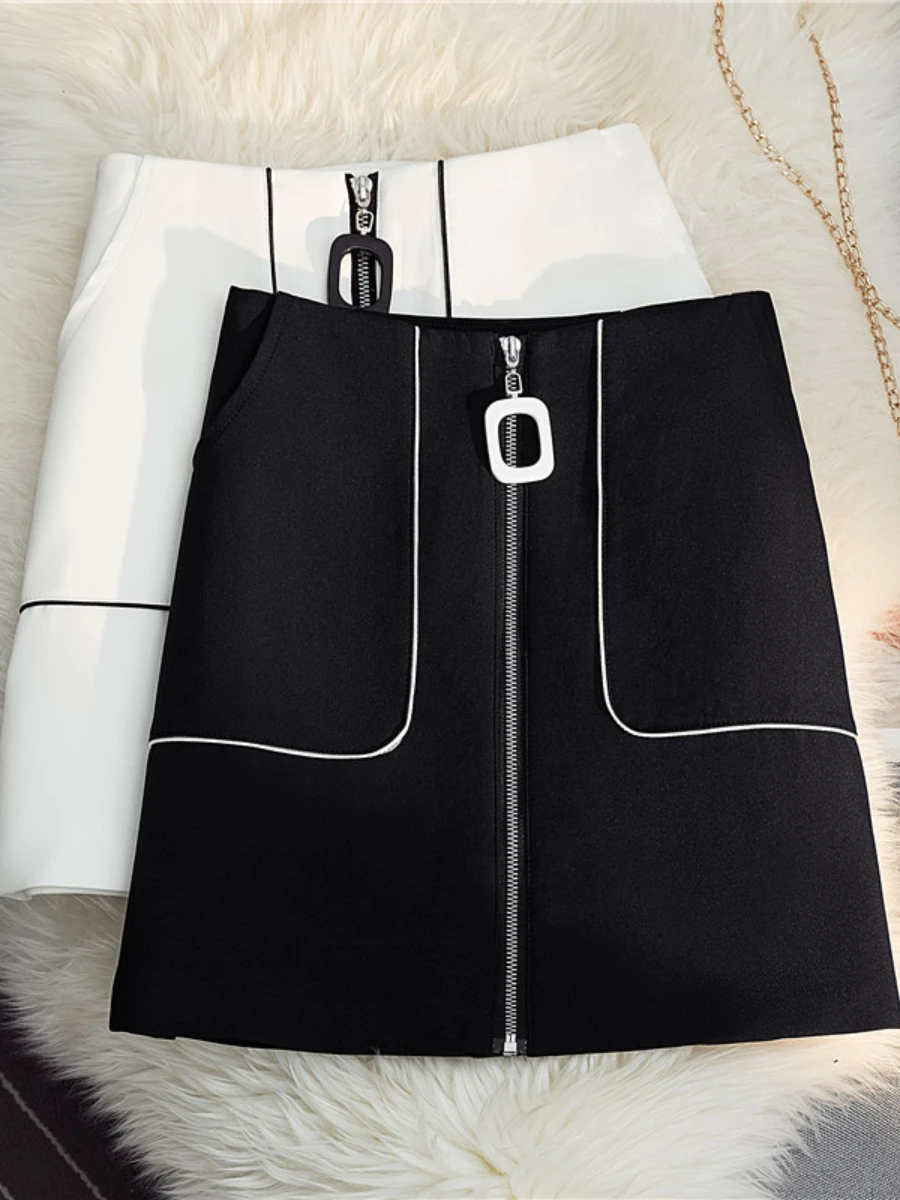 Top Trends: 2022 Spring And Summer New All-Matching Short Skirt High Waist Zipper Mini Skirt Women's Solid Color A- Line Sheath Skirt Shoppable Styles - Image 2