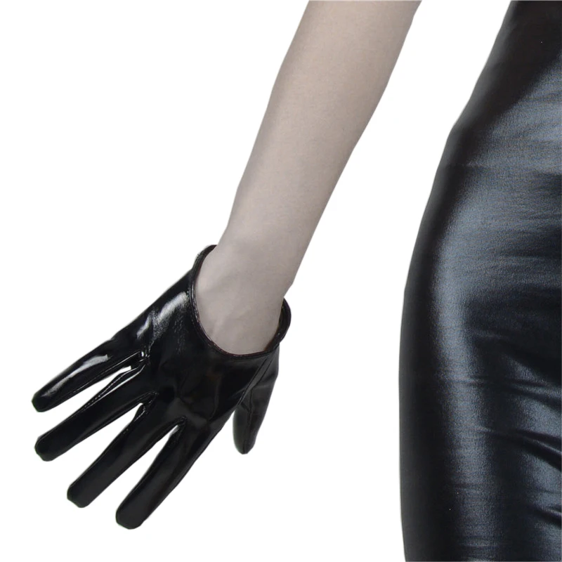 Top Trends: 13cm Patent Leather Ultrashort Gloves Emulation Leather Bright Leather Wild Ultra-Fashion Bright Black Female WPU86 Shoppable Styles