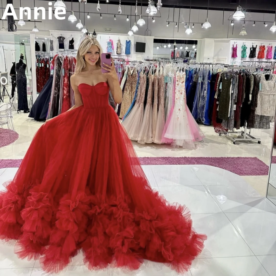 Top Trends: Sweetheart Red Prom Dresses Strapless Tulle Curled Edges Evening Dress فساتين السهرة Bride Wedding Formal Occasion Party Dress Shoppable Styles