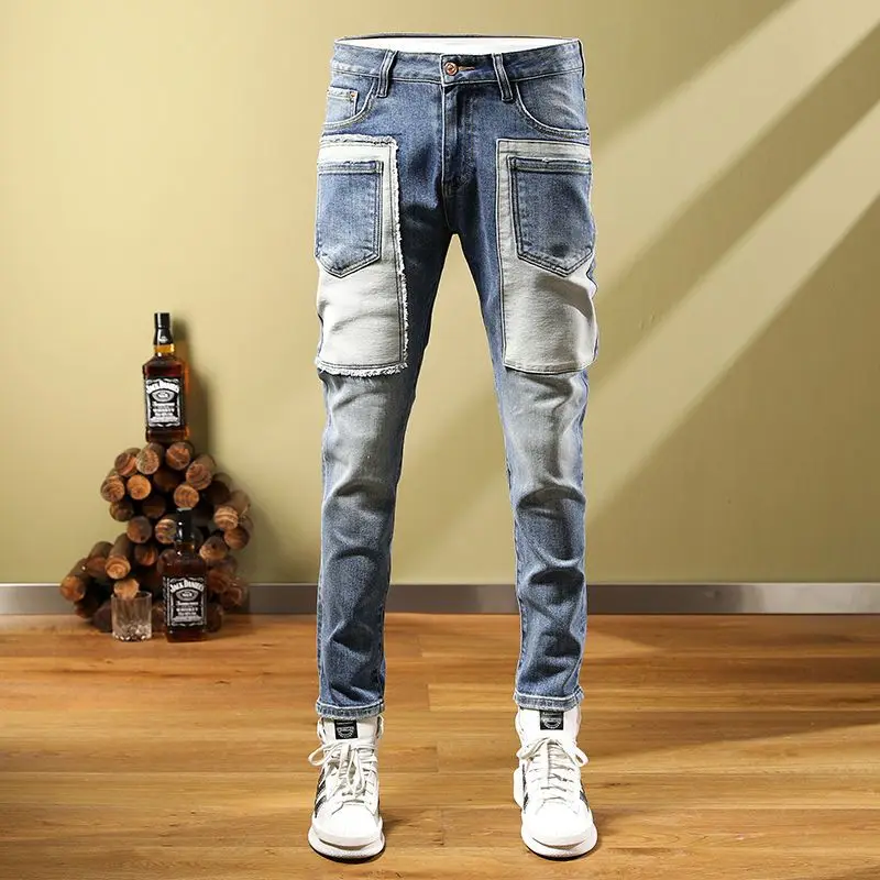 Top Trends: 2022 Trendy Fashion Patch Trend Jeans For Men Slim Casual Scraped Stretch Pants Feet Men Jeans Ripped Jeans Shoppable Styles