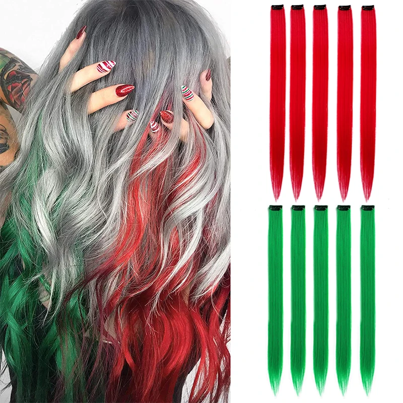 Top Trends: 10PC / Pack Synthetic Colored Clip In One Piece 18 Colors Straight Rainbow Hair Extensions 22 Inch Hairpieces Highlights For Kids Shoppable Styles