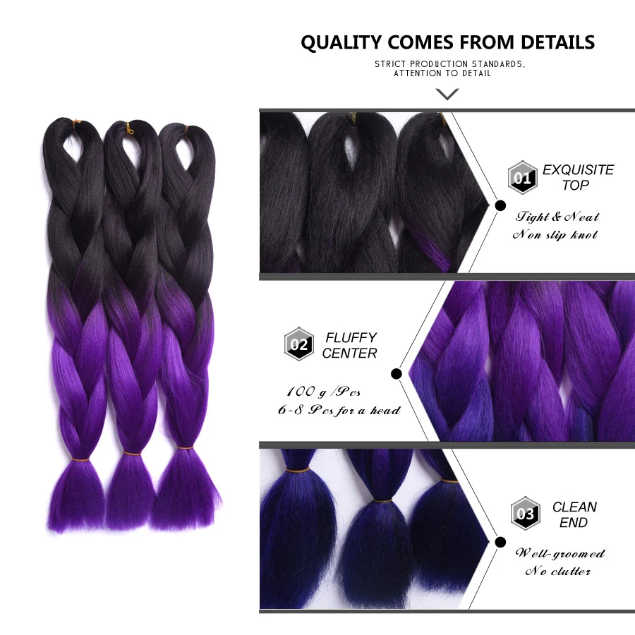 Top Trends: Synthetic Jumbo Braiding Hair Braids Hair Extension Pure Ombre Colors High Temperature Fiber Extensions For Women Shoppable Styles - Image 2