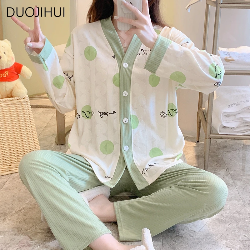 Top Trends: DUOJIHUI Classic Contrast Color Two Piece Female Pajamas Set Autumn Loose Chic Dot Simple Casual Fashion Home Pajamas For Women Shoppable Styles