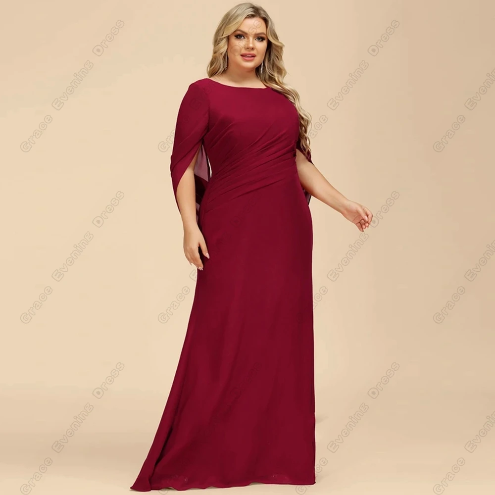 Top Trends: Beach Burgundy Mother Of Bride Dresses Three Quarter Scoop Wedding Party Gown Pleat 2023 Beach Chiffon Vestido De Noche Summer Shoppable Styles