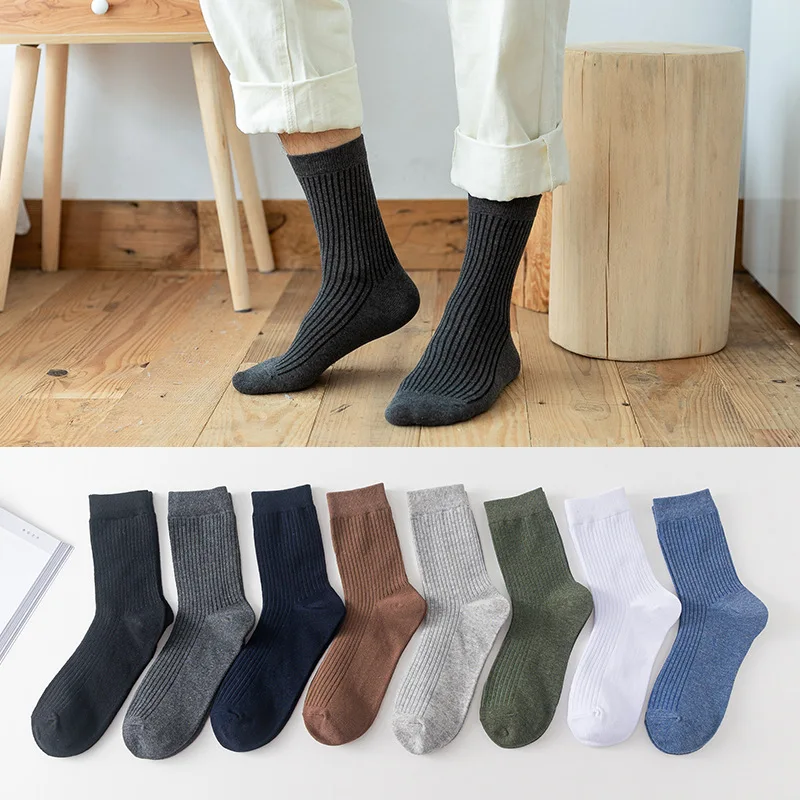 Top Trends: Men's Business Socks Winter Solid Color Leisure Thicken Comfortable Thick Needle Cotton Sock Fashion Striped Calcetines Autumn Shoppable Styles