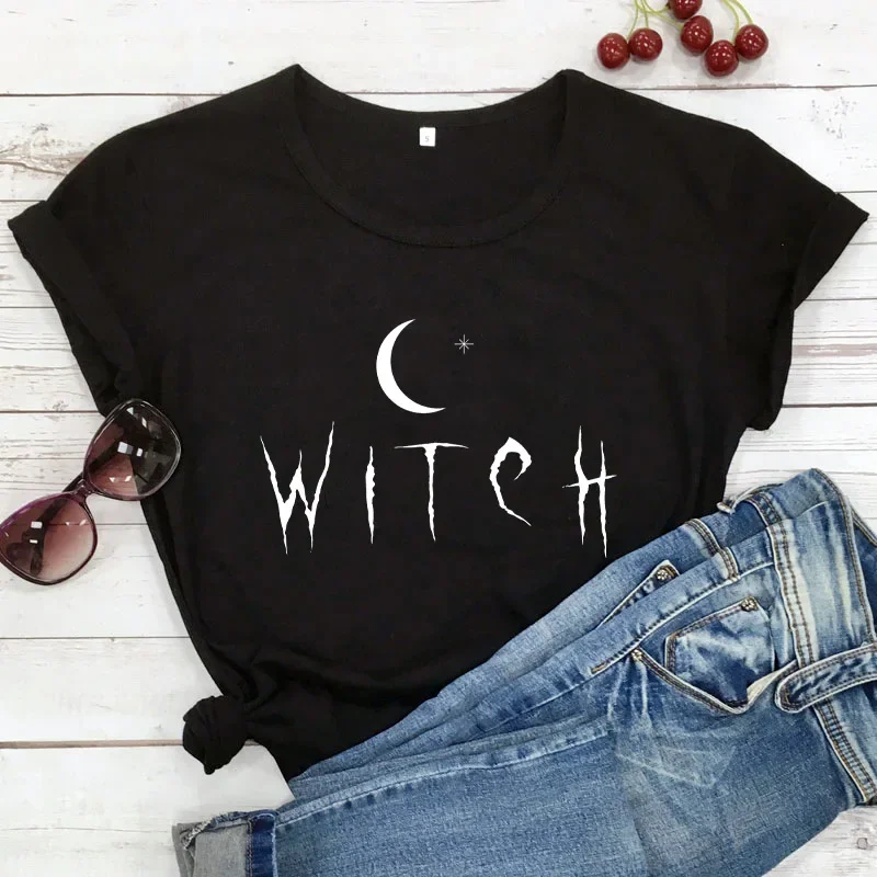 Top Trends: Witch Star Moon Print Women T Shirt Short Sleeve O Neck Loose Women Tshirt Ladies Tee Shirt Tops Camisetas Mujer Shoppable Styles