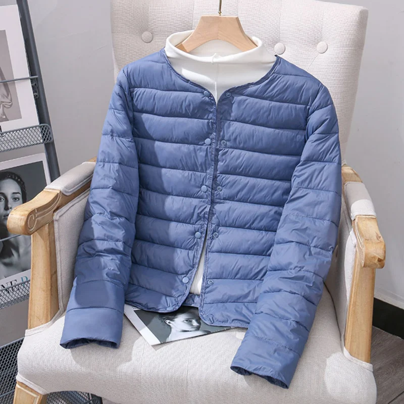 Top Trends: 2023 New Winter Women Down Cotton Jackets Collarless Button Light Weight Warm Coat O-Neck Bottom Liner Female Fluffy Parkas Shoppable Styles