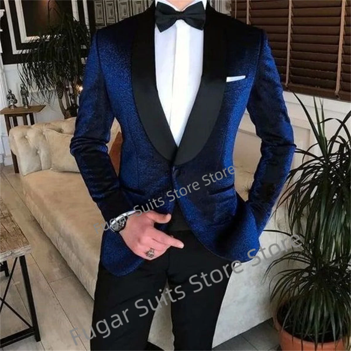 Top Trends: Luxuly Blue Velvet Wedding Suit For Men Slim Fit Black Shawl Lapel Groom Formal Tuxedos 2Pcs Elegant Male Blazer Ternos Mascuino Shoppable Styles