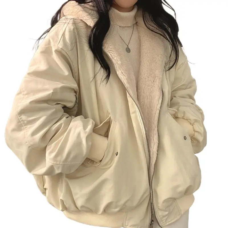 Top Trends: Winter 2022 New Cashmere Thickening Hooded Short Coat On Both Sides Lamb Wool Cotton Coat Cotton Women's Wear Chaquetas Y2k Trf Shoppable Styles