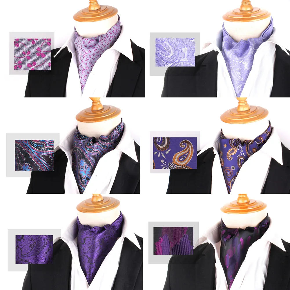 Top Trends: Purple Men Cashew Tie Wedding Formal Cravat Ascot Ties Scrunch Self British Gentleman Polyester Soft Paisley Neck Tie Luxury Shoppable Styles