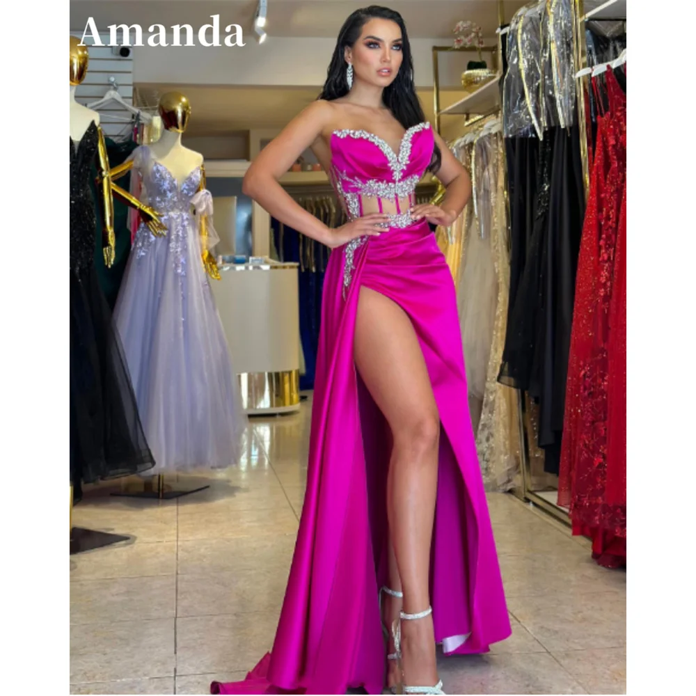 Top Trends: Amanda Elegant Fuchsia Mermaid Evening Dress Sexy Side Split Trumpet Party Dress 2024 Luxury Sequins Satin فساتين مناسبة رسمية Shoppable Styles