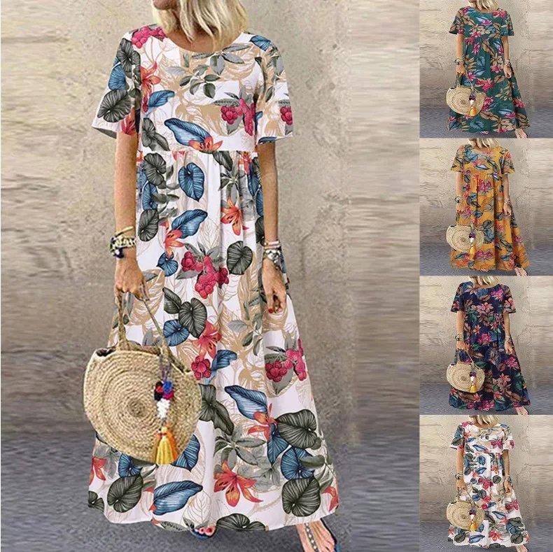 Top Trends: 2023 Bohemian Holiday Sundress Summer Women Vintage Floral Printed Short Sleeve Beach Dress Loose Long Vestido Robe Femme Shoppable Styles