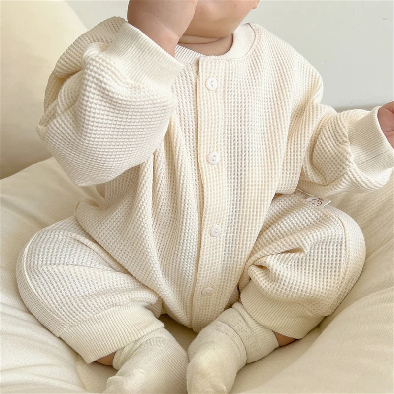 Top Trends: Newborn Baby Boy Waffle Jumpsuit Spring Autumn Girl Solid Bodysuits For Infants Cotton Casual Kids Clothes Boys Costumes Shoppable Styles