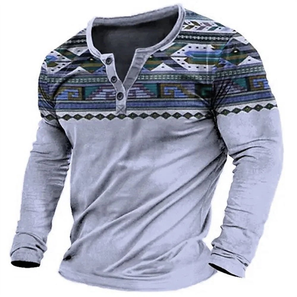 Top Trends: Vintage Men's T Shirts 3d Henley Shirt Tee Graphic Long Sleeve T Shirts V Neck Cotton Button-down Oversized Male Tshirt Pullover Shoppable Styles - Image 2