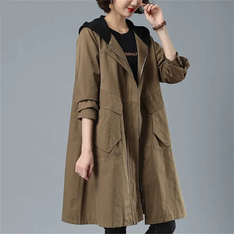 Top Trends: Lining Windbreaker Women Mid-length Loose Korean Fashion 5xl Autumn 2022 New Wild Spring Trench Coat Women Jacket Hooded Shoppable Styles