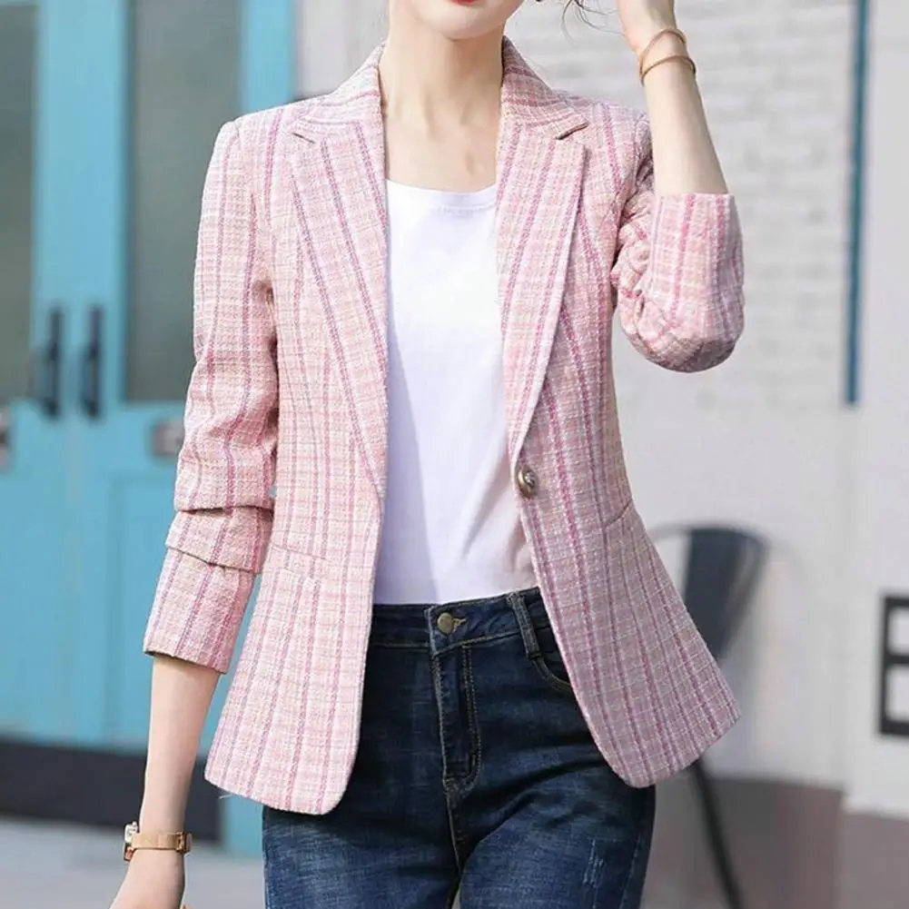 Top Trends: Vintage Plaid Print Women Blazer Turn-down Collar One Button Slim Fit Lady Spring Blazer Casual Blazer Women Suit Women Jackets Shoppable Styles