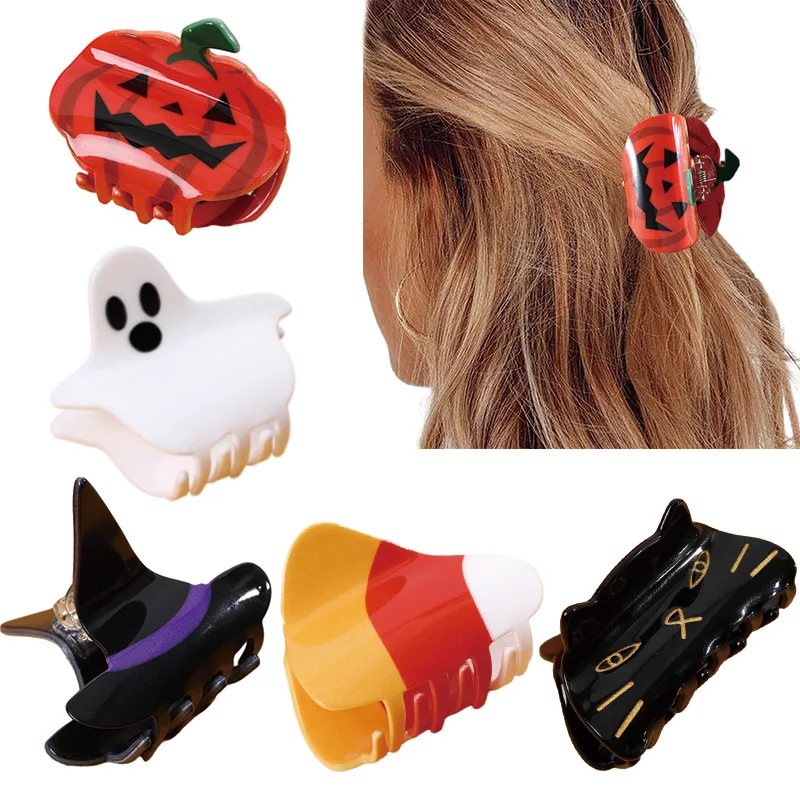 Top Trends: Ncmama Halloween Hair Claw Clips For Women Girls Cute Cat Pumpkin Ghost Witch Hat Hair Crab Clamp Lady Headwear Hair Accessories Shoppable Styles