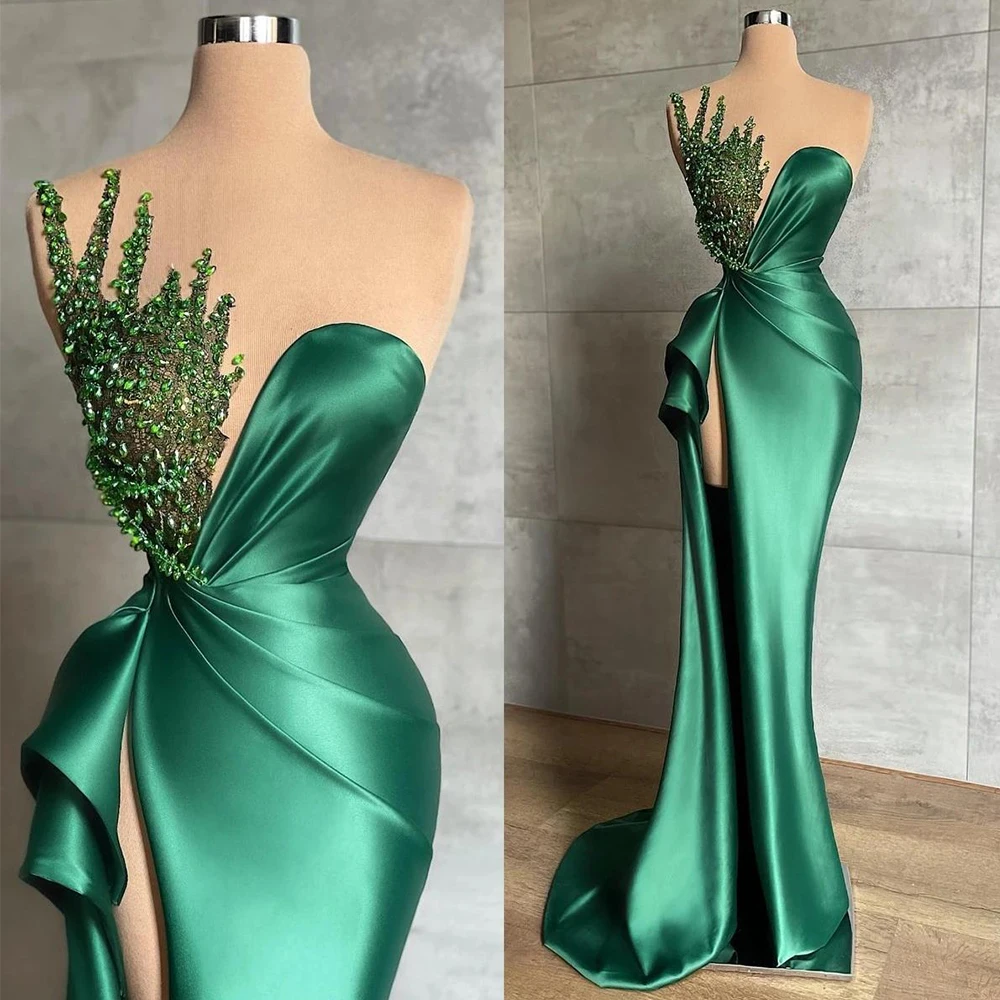 Top Trends: Gorgeous Women's Evening Dresses Satin Pleated Mermaid Sexy Princess Prom Gowns Side High Split Lace Fashion فساتين السهرة Robe Shoppable Styles