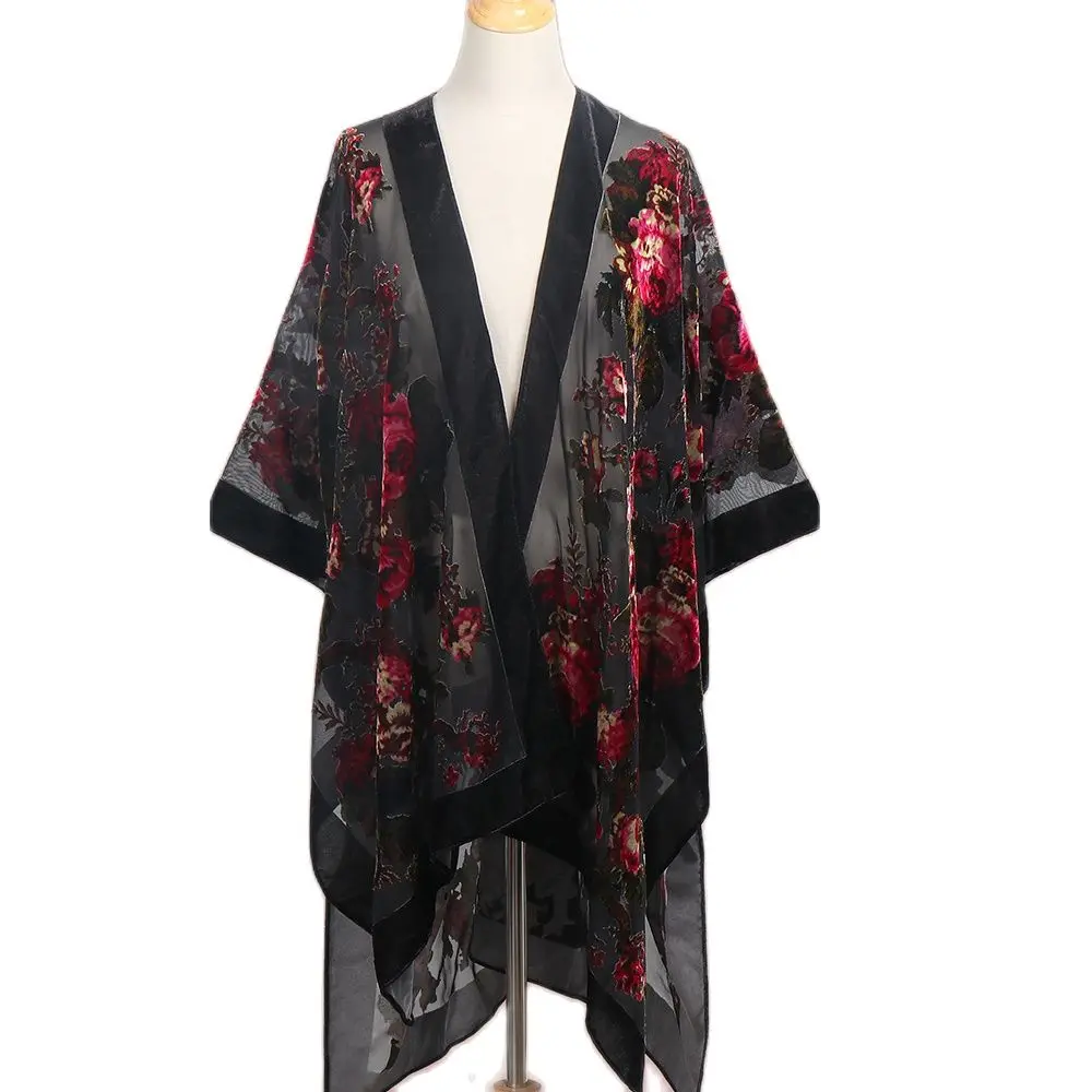 Top Trends: WeHello Bohemian Women's Burnout Velvet Kimono Long Cardigan With Beach Coverup Luxury Holiday Cardigan Shawl Tassel Chiffon Shoppable Styles