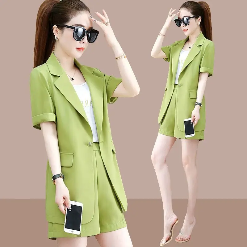 Top Trends: Women&#039;s Summer New Fashion Short-Sleeve Suit Jacket Shorts Two Piece Korean Elegant Chic Casual Blazers Coat Pants Matching Set Shoppable Styles