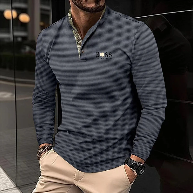 Top Trends: New Men's Autumn And Winter Leisure Printed Long Sleeve POLO Shirt High Quality Lapel Button Down T-shirt European Size Long Sle Shoppable Styles