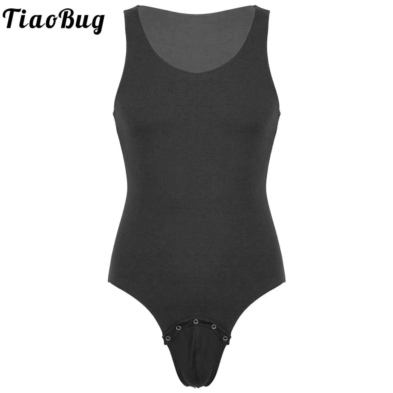 Top Trends: TiaoBug Summer Men Swimming Bodysuit Leotard Deep U Neck Sleeveless Press Button At Crotch Vest Shirt Jumpsuit For Fitness Gym Shoppable Styles