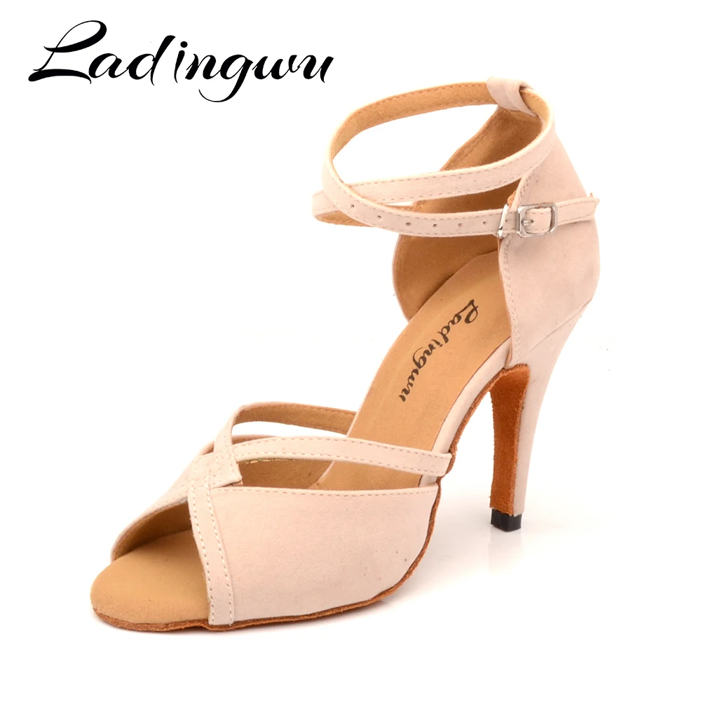 Top Trends: Ladingwu Hot Women Dance Shoes Latin Ballroom Dance Shoes Ladys Girls Salsa Dance Shoes Beige Suede Heels 6-10cm Shoppable Styles