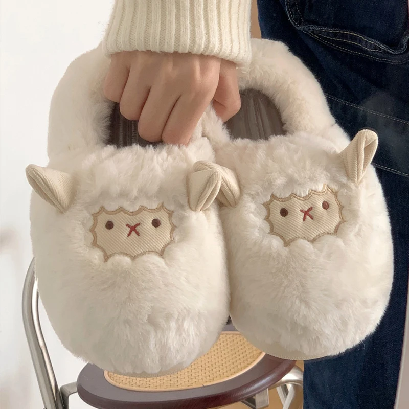 Top Trends: Comwarm Cute Lamb Furry Slippers Women Winter New Cartoon Thick Plush Slippers Female Bedroom Soft Cozy Warm Fluffy Home Shoes Shoppable Styles - Image 6