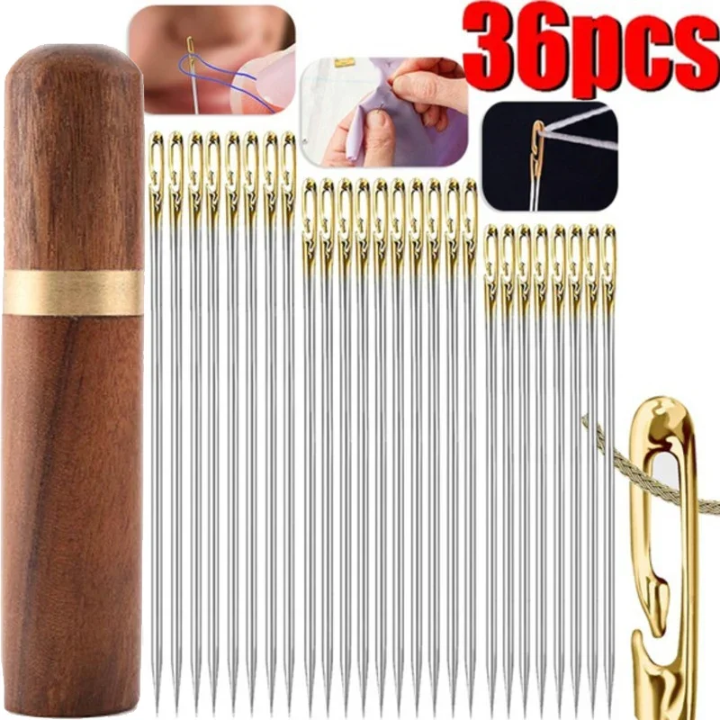 Top Trends: 36Pcs Sewing Needles Blind Set Side Opening Hole Fast Throughing Stainless Steel Darning Hand Needle Tools Home Diy Jewelry Shoppable Styles