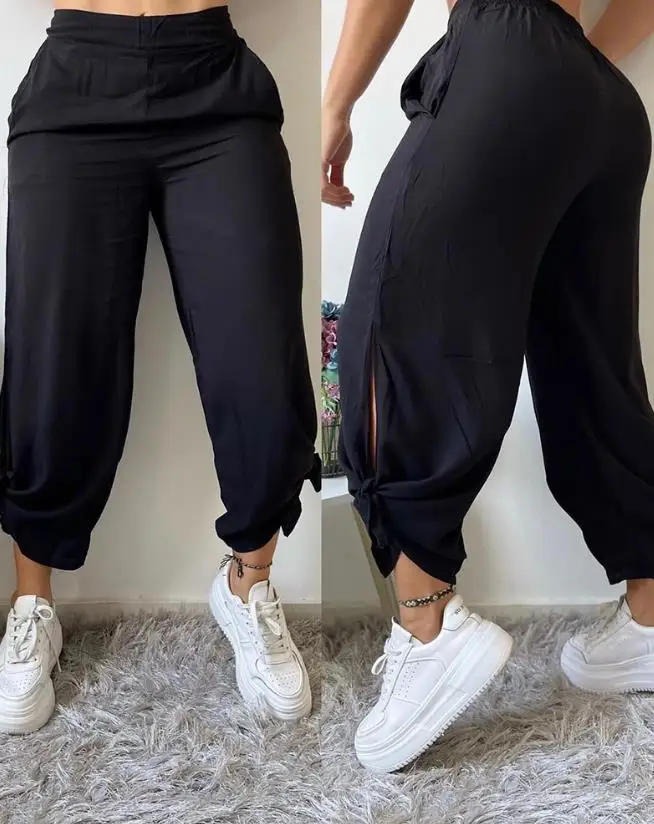 Top Trends: Zevity Women's Pants Summer 2023 New Solid Tie Detail Capri Pants Trousers Kink Hollow Out Daily Casual High Waist Pants Y2K Shoppable Styles