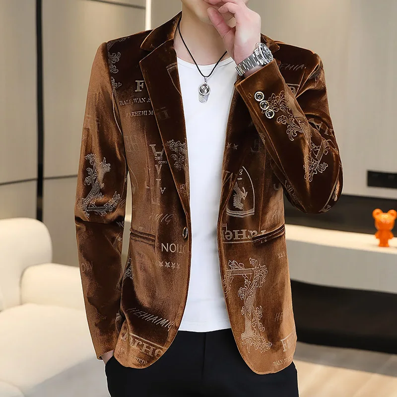 Top Trends: 2023 New Spring And Autumn Season Men's Personalized Gold Velvet Small Suit Slim Fit Fashion Casual Men's Suit Coat Shoppable Styles