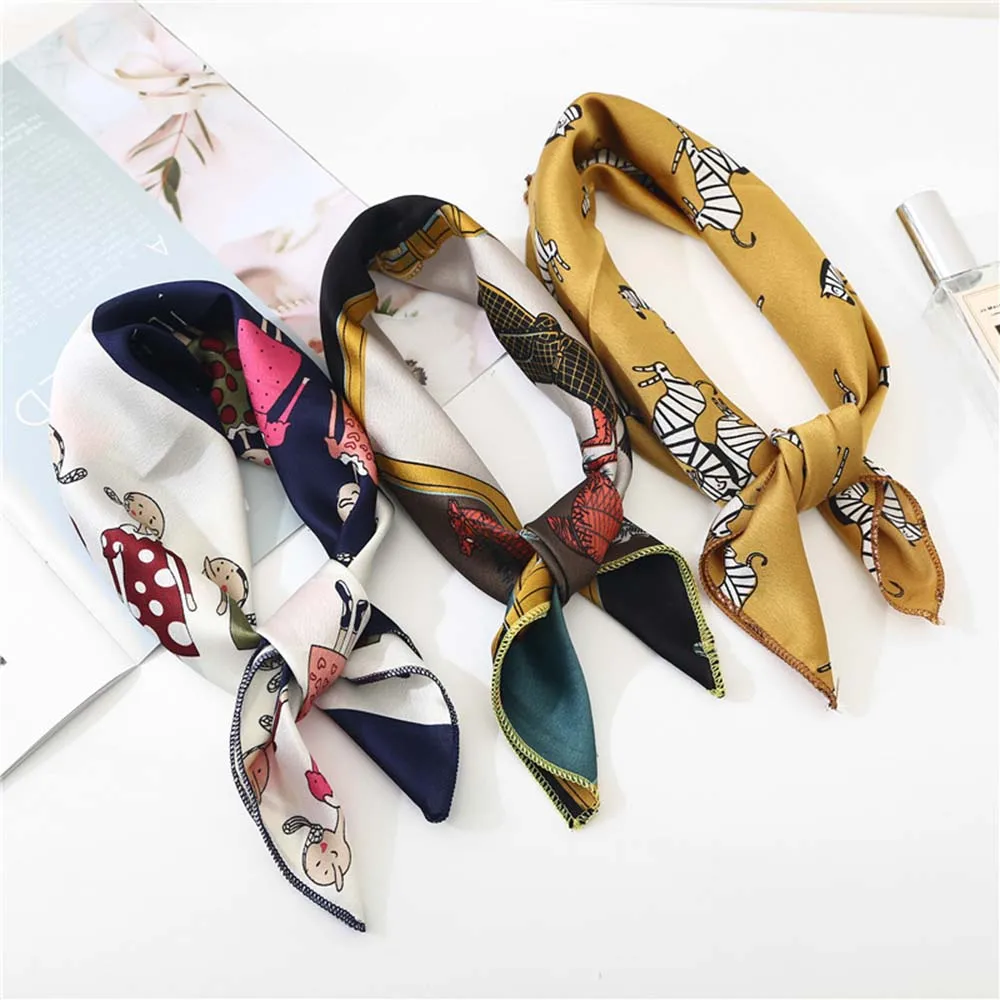 Top Trends: HanXi Silk Scarf Women Square Hair Scarf Satin Neck Hotel Waiter Flight Attendants Business Imitate Bandana Silk Bag Scarf 50cm Shoppable Styles - Image 2