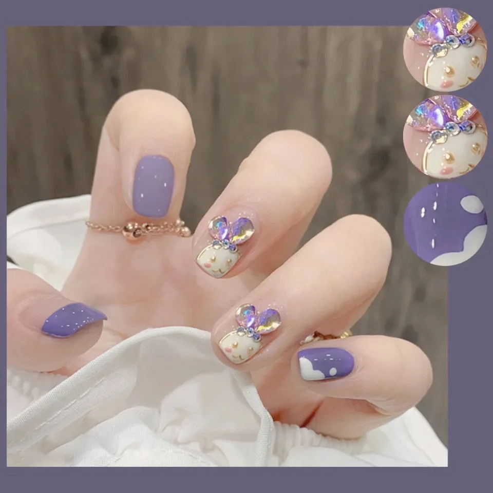 Top Trends: 24P Taro Purple Bunny Design Full Coverage Fake Nails Artificial Removable Press On Nail Art Acrylic False Nails Pieces Finished Shoppable Styles