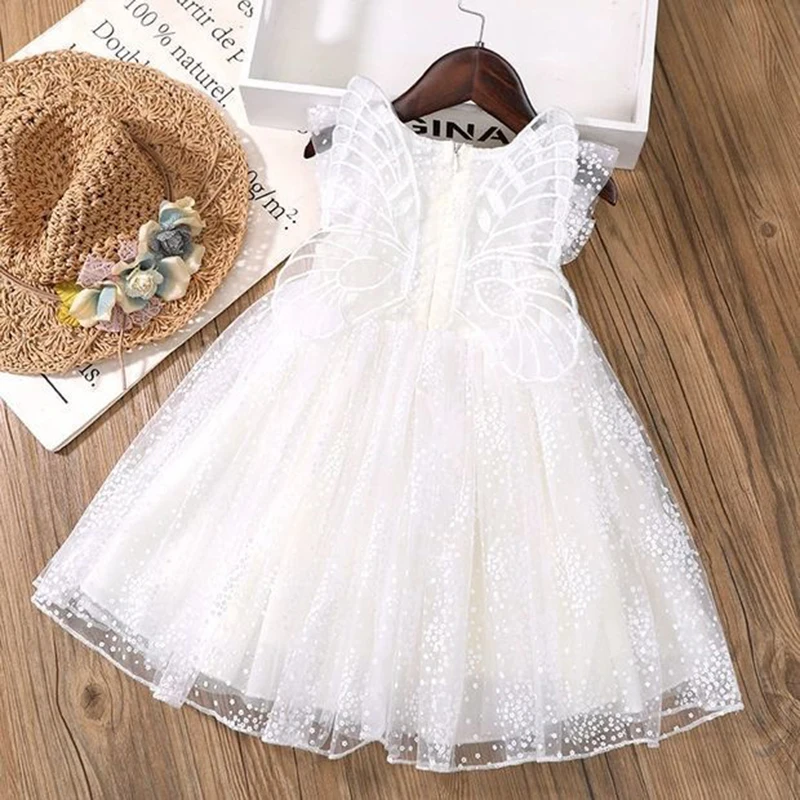 Top Trends: Girl Dress Polka Dot Princess Dress Baby White Gauze Dress Winged Angel White Gauze Dress Birthday Party Gifts 1-8T Summer Shoppable Styles