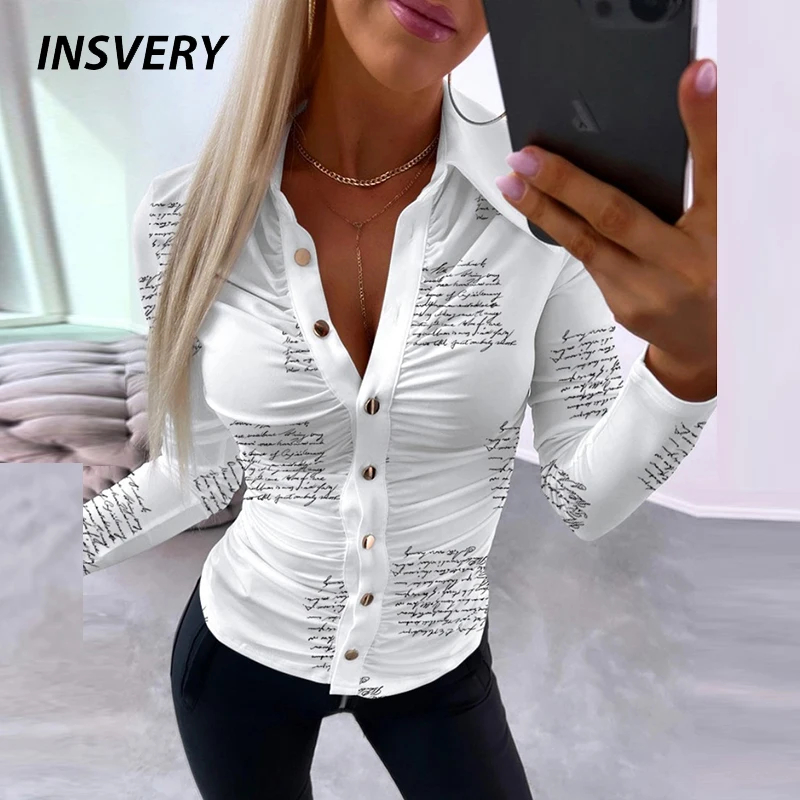 Top Trends: Women Fashion Long Sleeve Blouse Letter Print Office Shirts For Women Casual Turn Down Collar Button Tops Shoppable Styles